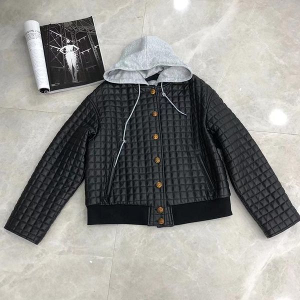 women's leather & faux genuine fashion jacket women coat spring and autumn diamond grid pattern female outerwear hooded removable, Black
women's leather & faux genuine fashion jacket women coat spring and autumn diamond grid pattern female outerwear hooded removable, Black