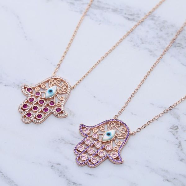 rose gold color micro pave rainbow cz cubic zirconia hamsa hand pendant women necklace pink chain turkish jewelry necklaces, Silver
rose gold color micro pave rainbow cz cubic zirconia hamsa hand pendant women necklace pink chain turkish jewelry necklaces, Silver