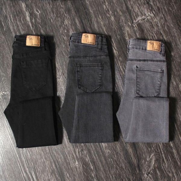 women's jeans autumn multi-size black high waist tight stretch smoky gray skinny pencil cropped pants without front pocket, Blue
women's jeans autumn multi-size black high waist tight stretch smoky gray skinny pencil cropped pants without front pocket, Blue
