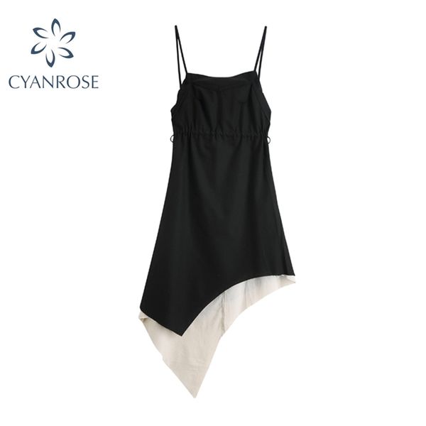 women's dress black irregular patchwork spaghetti strap summer high waist backless sleeveless streetwear lady mini 210430, Black;gray
women's dress black irregular patchwork spaghetti strap summer high waist backless sleeveless streetwear lady mini 210430, Black;gray