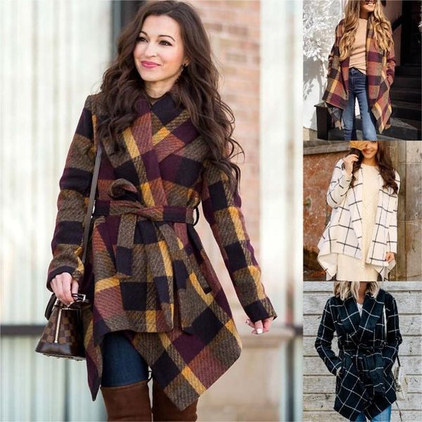 women's wool & blends clothing autumn and winter fashion plus size jacket temperament mid-length waisted plaid bow woolen coat, Black
women's wool & blends clothing autumn and winter fashion plus size jacket temperament mid-length waisted plaid bow woolen coat, Black