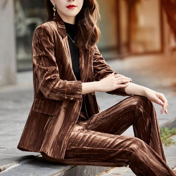 women's two piece pants korean autumn and winter velvet business wear jacket wine red golden suit two-piece, White
women's two piece pants korean autumn and winter velvet business wear jacket wine red golden suit two-piece, White