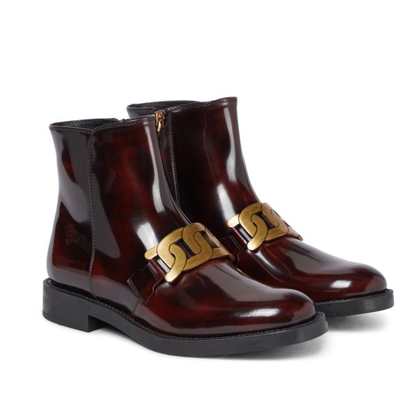 kate wine ankle combat boots polished leather biker boot rounded toe zip chain-link plaque straps martin booties luxury designers shoes for, Black
kate wine ankle combat boots polished leather biker boot rounded toe zip chain-link plaque straps martin booties luxury designers shoes for, Black