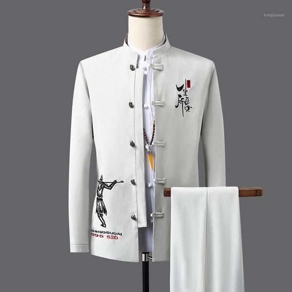 men's suits & blazers m-5xl plus size men chinese style tunic suit for love forever embroried mens wedding autumn jacket and pants sets, White;black
men's suits & blazers m-5xl plus size men chinese style tunic suit for love forever embroried mens wedding autumn jacket and pants sets, White;black