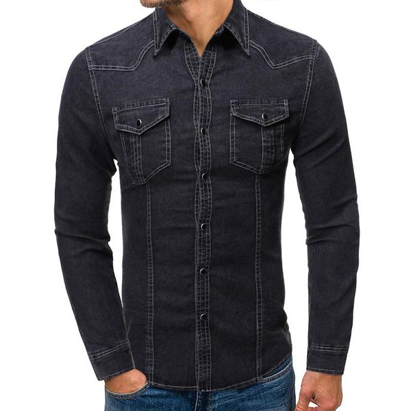 men's casual shirts fashion denim shirt men slim fit long sleeve 100% cotton vintage distressed solid male brand clothing, White;black
men's casual shirts fashion denim shirt men slim fit long sleeve 100% cotton vintage distressed solid male brand clothing, White;black