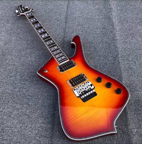 iceman paul stanley cherry sunburst falme maple electric guitar abalone & white pearl block inlay, floyd rose tremolo bridge, chrome hardwar
iceman paul stanley cherry sunburst falme maple electric guitar abalone & white pearl block inlay, floyd rose tremolo bridge, chrome hardwar