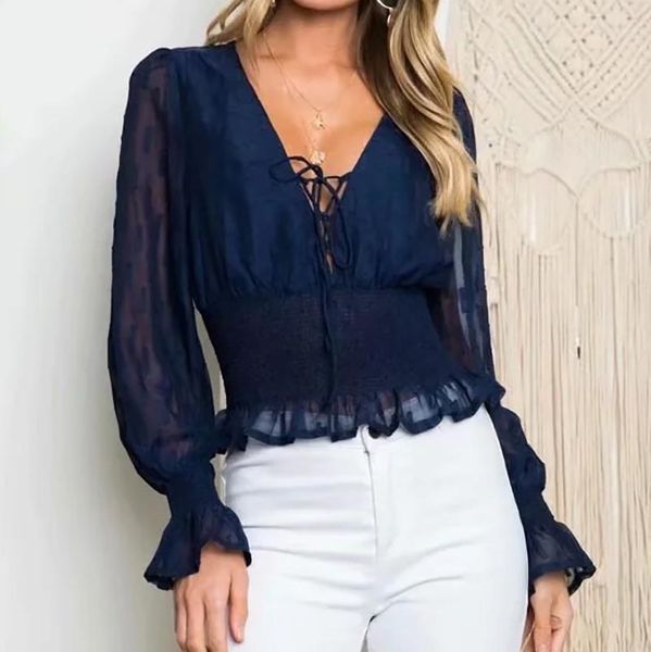 women's blouses & shirts 2021 deep v-neck drawstring blouse long puff sleeve elastic waist chiffon slim crop, White
women's blouses & shirts 2021 deep v-neck drawstring blouse long puff sleeve elastic waist chiffon slim crop, White
