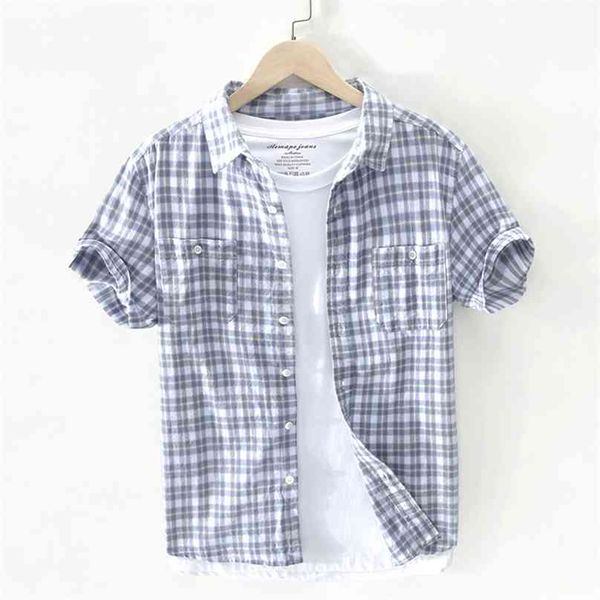 g205 men summer short sleeve cotton plaided shirts for japan business casual minimalist style thin breathable slim fit 210626, White;black
g205 men summer short sleeve cotton plaided shirts for japan business casual minimalist style thin breathable slim fit 210626, White;black