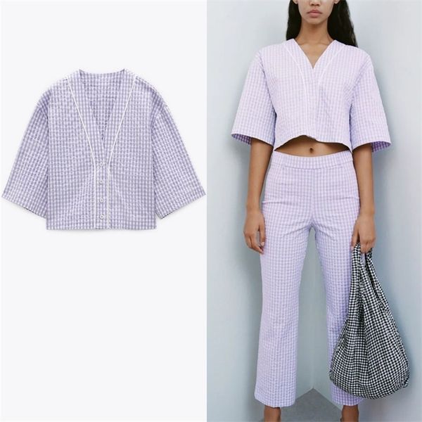 plaid crop shirt women short sleeve loose vintage blue summer feminine fashion button up casual gingham shirts 210524, White
plaid crop shirt women short sleeve loose vintage blue summer feminine fashion button up casual gingham shirts 210524, White