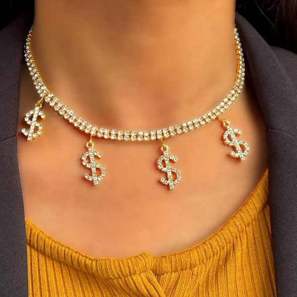 chains caraquet personality full rhinestone dollar sign pendant necklaces for women gold silver color double crystal choker jewelry
chains caraquet personality full rhinestone dollar sign pendant necklaces for women gold silver color double crystal choker jewelry