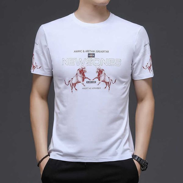 short men's sleeve t-shirt 2021 summer men's round neck mercerized cotton slim casual half printing trend, White;black
short men's sleeve t-shirt 2021 summer men's round neck mercerized cotton slim casual half printing trend, White;black