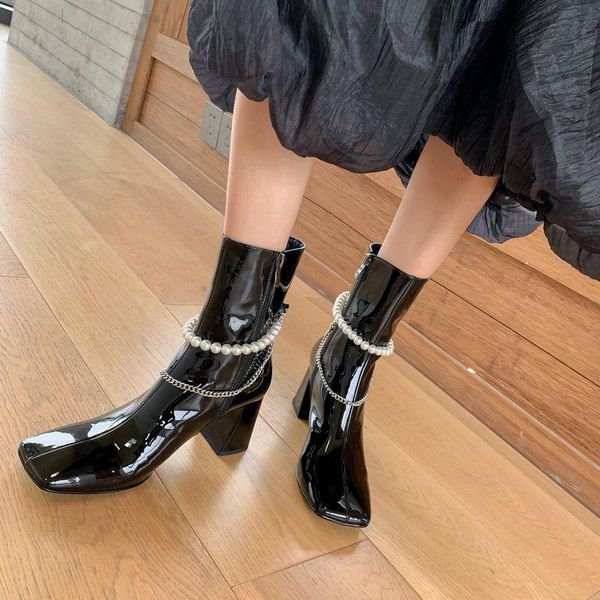 boots fashion faux patent leather knee-high women string bead square toe high heels daily zip shoes woman mid-heel, Black
boots fashion faux patent leather knee-high women string bead square toe high heels daily zip shoes woman mid-heel, Black