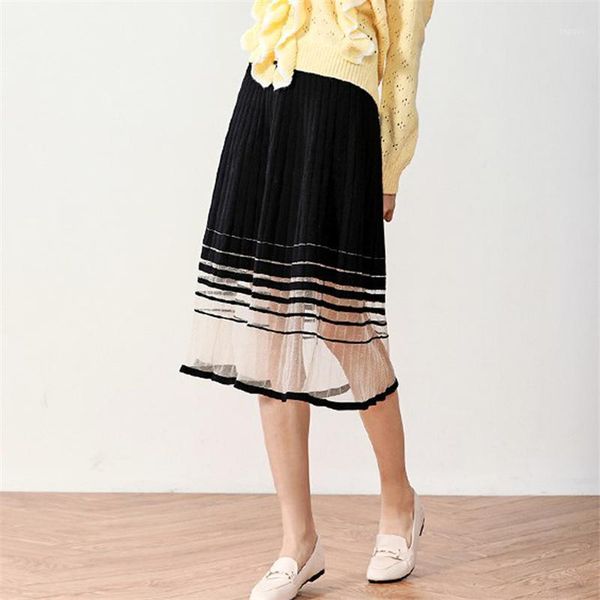 women spring summer black and apricot a-line office lady elegant korean version knitted organza skirt contrast color striped hem
women spring summer black and apricot a-line office lady elegant korean version knitted organza skirt contrast color striped hem