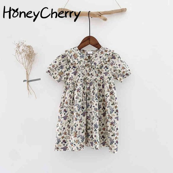 summer girls print dress lapel flower es toddler clothes 210515, Red;yellow