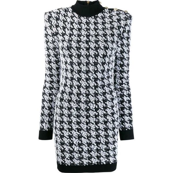 high street est designer dress women's long sleeve turtleneck houndstooth tweed 210526, Black;gray
high street est designer dress women's long sleeve turtleneck houndstooth tweed 210526, Black;gray