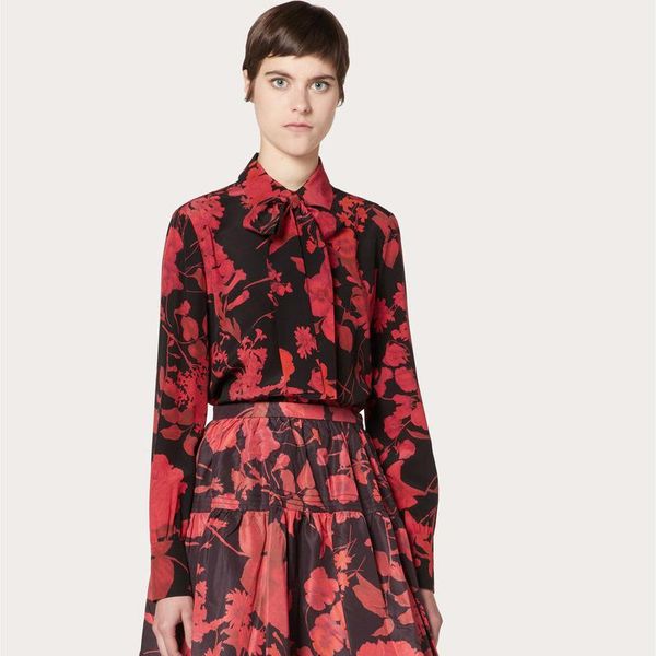 women's blouses & shirts deeply red silk shirt with long sleeves printing flowers female early autumn blouse, White
women's blouses & shirts deeply red silk shirt with long sleeves printing flowers female early autumn blouse, White