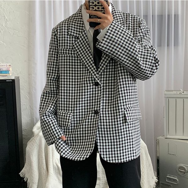 Black And White Plaid Suit Jackets 2021 New Men's Korean Loose Casual Vintage Single Breasted Blazers Autumn Clothes, White;black
Black And White Plaid Suit Jackets 2021 New Men's Korean Loose Casual Vintage Single Breasted Blazers Autumn Clothes, White;black