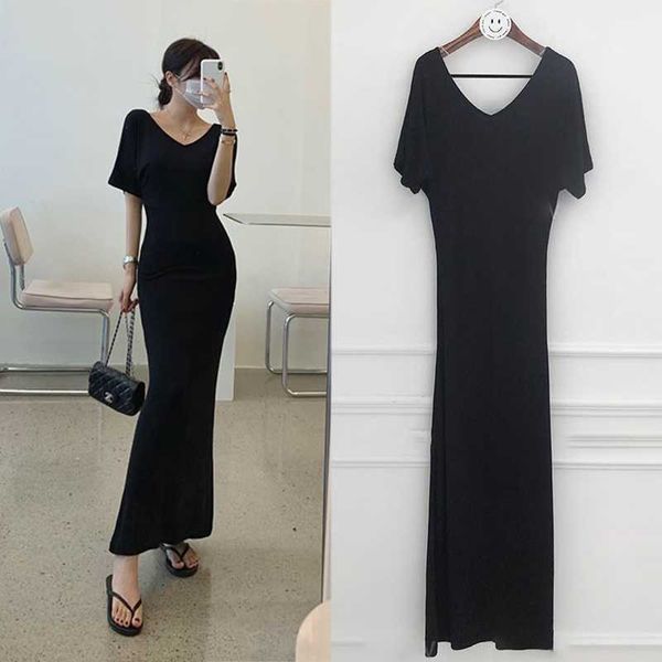 tight black v neck short sleeve modal cotton dress women tshirt ankle length casual retro grey wrap hip wild basic vestidos 210610, Black;gray
tight black v neck short sleeve modal cotton dress women tshirt ankle length casual retro grey wrap hip wild basic vestidos 210610, Black;gray