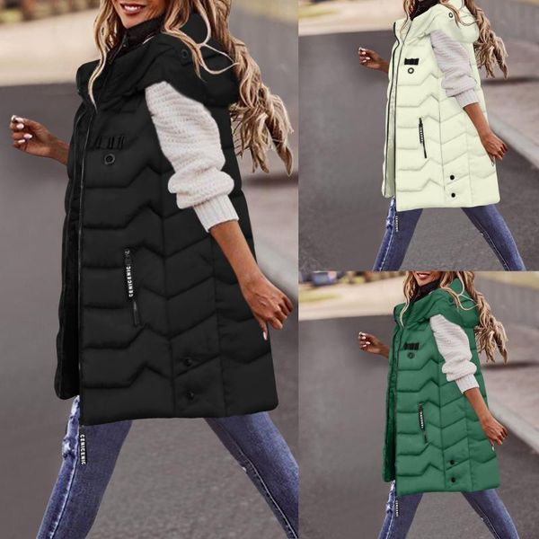 women's vests solid long style vest for women cotton padded winter sleeveless jacket zipper stand collar windproof warm waistcoat, Black;white
women's vests solid long style vest for women cotton padded winter sleeveless jacket zipper stand collar windproof warm waistcoat, Black;white