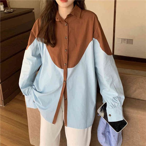 single breasted long sleeve women plus size women's contrast shirt korea style blouse spring autumn 210510, White
single breasted long sleeve women plus size women's contrast shirt korea style blouse spring autumn 210510, White
