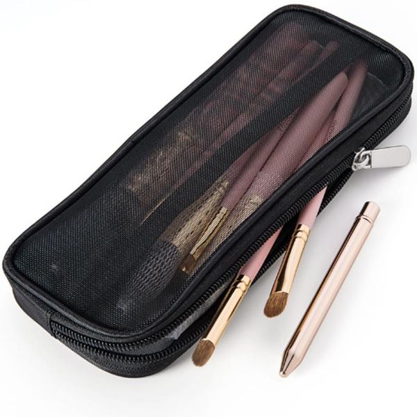 storage bags mesh makeup brush bag black zipper simple toiletry beauty 
storage bags mesh makeup brush bag black zipper simple toiletry beauty