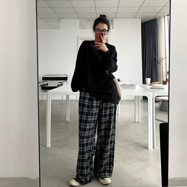 women's pants & capris women retro checkered trousers street ins oversized casual straight-leg all-match loose mid-waist sports, Black;white
women's pants & capris women retro checkered trousers street ins oversized casual straight-leg all-match loose mid-waist sports, Black;white