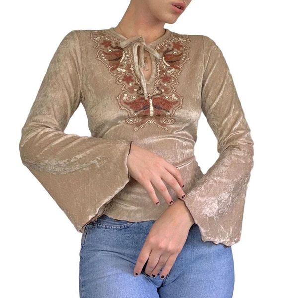 women's t-shirt women tie-up cutout adults casual butterfly and flower pattern flare sleeve round neck pullover, White
women's t-shirt women tie-up cutout adults casual butterfly and flower pattern flare sleeve round neck pullover, White