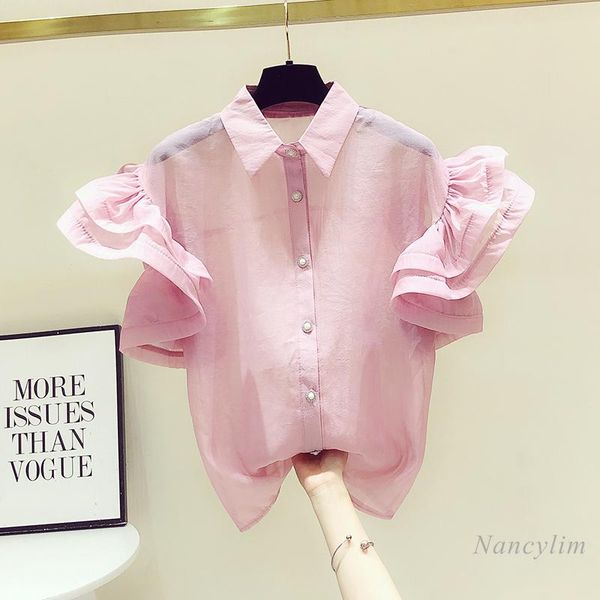 women's blouses & shirts ruffled flying sleeves femme summer chiffon shirt retro lapels solid color loose blusas mujer de moda 2021, White
women's blouses & shirts ruffled flying sleeves femme summer chiffon shirt retro lapels solid color loose blusas mujer de moda 2021, White