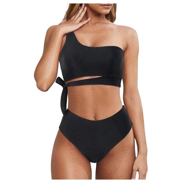 women's swimwear women one shoulder bandage bikini sets female solid lace up high waist split swimsuits beachwear bañadores mujer, White;black
women's swimwear women one shoulder bandage bikini sets female solid lace up high waist split swimsuits beachwear bañadores mujer, White;black