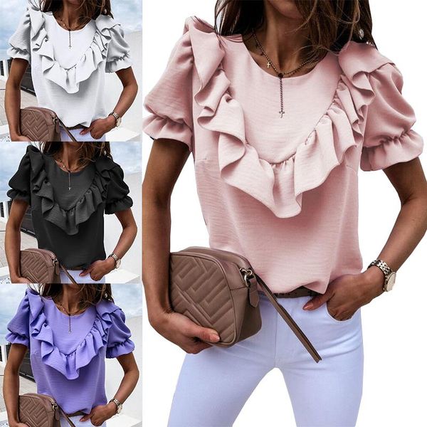 elegant women puff shoulder ruffle blouse shirts 2021 summer pink loose v-neck short sleeve plus size s-3xl women's blouses &, White
elegant women puff shoulder ruffle blouse shirts 2021 summer pink loose v-neck short sleeve plus size s-3xl women's blouses &, White