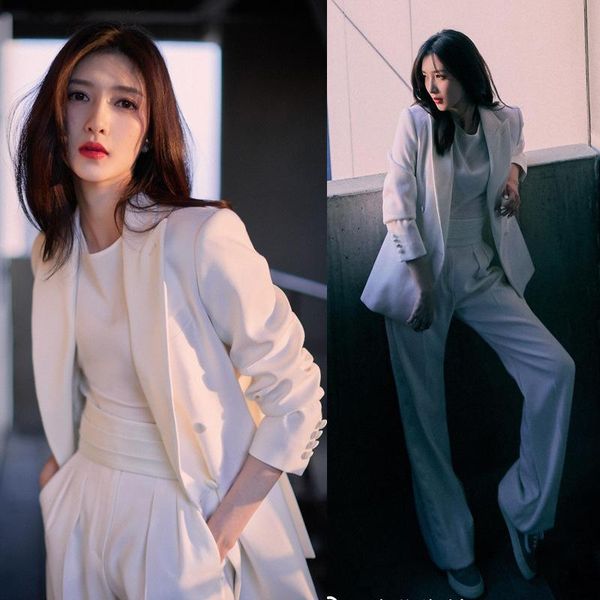 women's two piece pants 2021 spring and summer star same suit coat women's double row high waist wide leg three, White
women's two piece pants 2021 spring and summer star same suit coat women's double row high waist wide leg three, White