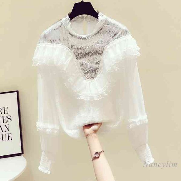blouses heavy embroidery sequins patch ruffled lace shirt women's pullover chiffon long sleeve blouse spring, White
blouses heavy embroidery sequins patch ruffled lace shirt women's pullover chiffon long sleeve blouse spring, White