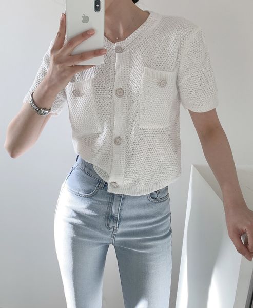 two piece dress korean women's jacket short sleeve knitted sweater with a button or neck 2021 fashionable white coat
two piece dress korean women's jacket short sleeve knitted sweater with a button or neck 2021 fashionable white coat