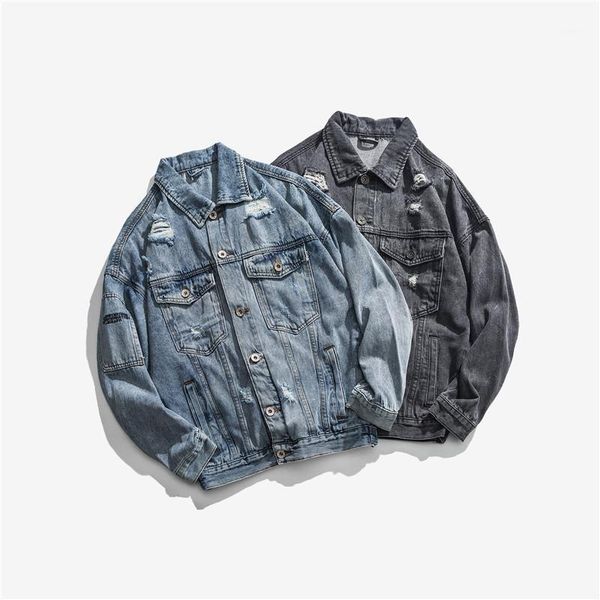 distressed frayed denim jacket male loose hip-hop coat youth men and women couple fashion long-sleeved lapel men's jackets, Black;brown
distressed frayed denim jacket male loose hip-hop coat youth men and women couple fashion long-sleeved lapel men's jackets, Black;brown