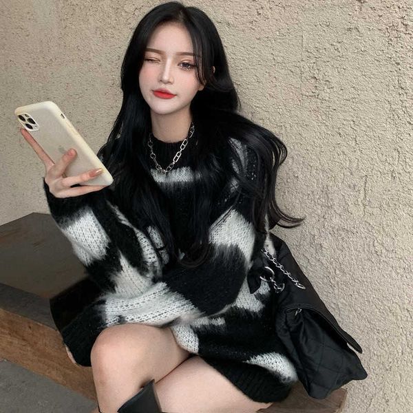 pullovers women sweaters lazy loose o neck long sleeve mohair black knitted pull femme casual retro jumpers spring 210610, White;black
pullovers women sweaters lazy loose o neck long sleeve mohair black knitted pull femme casual retro jumpers spring 210610, White;black