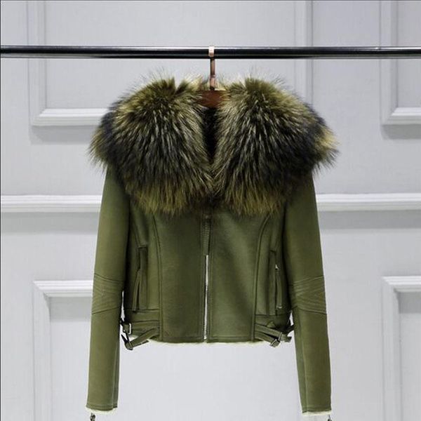 women's fur & faux real sheep coat winter jacket women genuine merino sheepskin leather natural large raccoon collar, Black
women's fur & faux real sheep coat winter jacket women genuine merino sheepskin leather natural large raccoon collar, Black