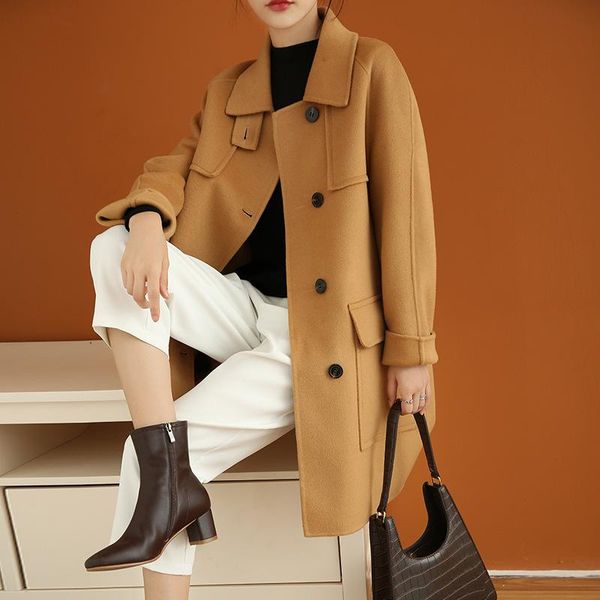 women's wool & blends double-sided cashmere woolen jacket mid-length overcoat 2021 autumn winter coat korean loose female outerwear, Black
women's wool & blends double-sided cashmere woolen jacket mid-length overcoat 2021 autumn winter coat korean loose female outerwear, Black