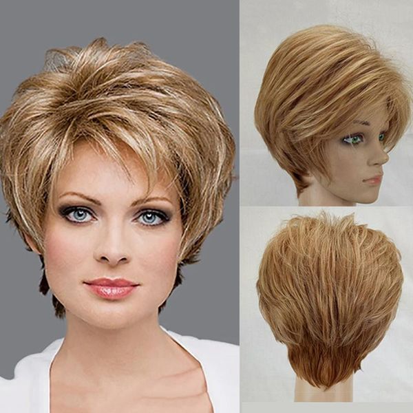 synthetic wigs hairjoy women short curly hair blonde brown, Black