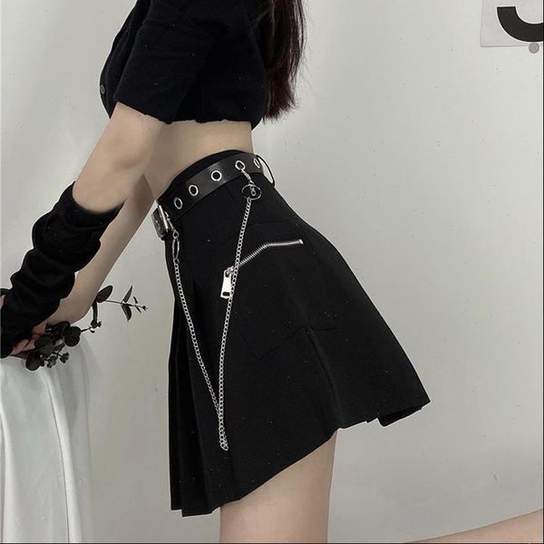 black gothic with shorts womens skirt underneath chain mini punk style cool high waist aline belt zippers deco
black gothic with shorts womens skirt underneath chain mini punk style cool high waist aline belt zippers deco