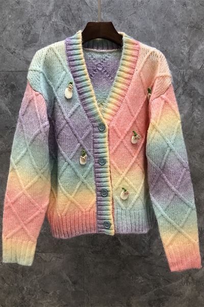 xiaozi west v-neck rainbow color girlish style knitwear womens autumn european goods new all-matching cardigan jacket 9i, Black;brown
xiaozi west v-neck rainbow color girlish style knitwear womens autumn european goods new all-matching cardigan jacket 9i, Black;brown