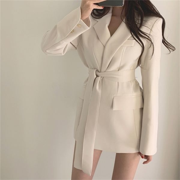 womens blazer ladies slim suit jackets korean fashion coat lace up waist solid color office 210421, White;black
womens blazer ladies slim suit jackets korean fashion coat lace up waist solid color office 210421, White;black