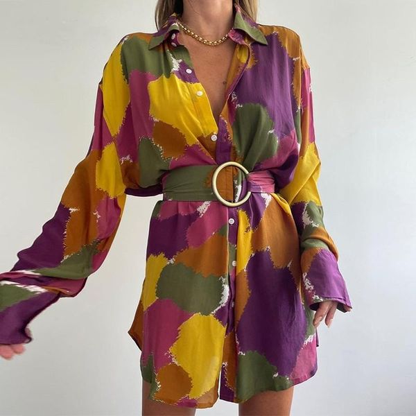 casual dresses women color-block geometric shirt dress turn-down collar long sleeve short with waist belt streetwear a-line, Black;gray 
casual dresses women color-block geometric shirt dress turn-down collar long sleeve short with waist belt streetwear a-line, Black;gray