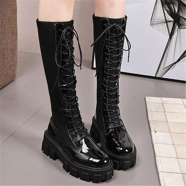 boots leather platform long tube motorcycle autumn winter women comfortable knitting elasticity fashion lace up shoes, Black
boots leather platform long tube motorcycle autumn winter women comfortable knitting elasticity fashion lace up shoes, Black
