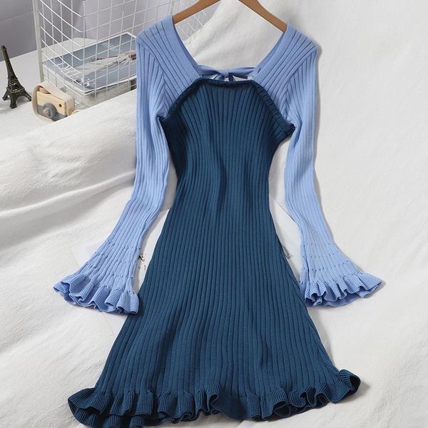 sweet knitted dress woman korean style slim-fit autumn long petal sleeve sheath patchwork dresses women casual, Black;gray
sweet knitted dress woman korean style slim-fit autumn long petal sleeve sheath patchwork dresses women casual, Black;gray