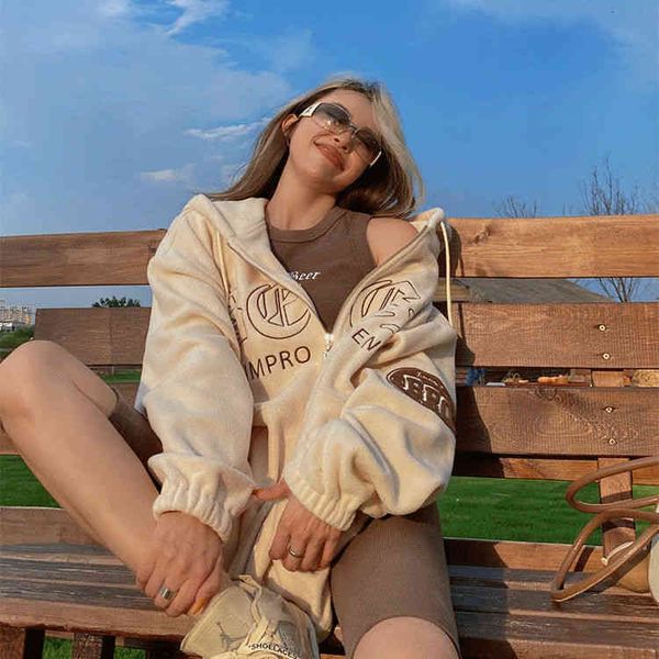 women's jackets autumn and winter new sweatshirt american retro polar fleece hoodie women oversized cardigan bf vintage jacket fem, Black;brown
women's jackets autumn and winter new sweatshirt american retro polar fleece hoodie women oversized cardigan bf vintage jacket fem, Black;brown