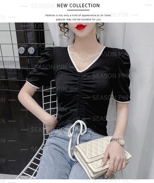 women's tees v-neck french shirt female design sense niche fashion slim slimming bubble short-sleeved 861 7829, White
women's tees v-neck french shirt female design sense niche fashion slim slimming bubble short-sleeved 861 7829, White