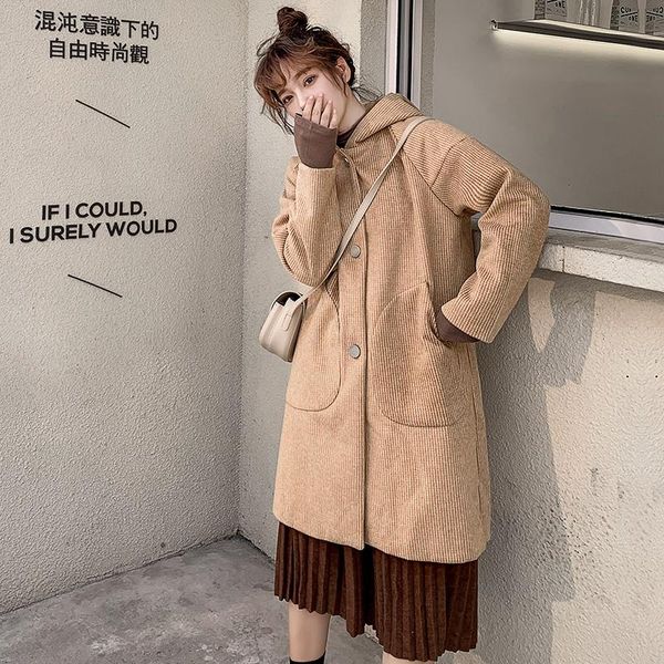 women autumn winter hooded alpaca long cotton coat wool overcoat jacket raglan sleeve corduroy loose cloak camel color women's & blends, Black
women autumn winter hooded alpaca long cotton coat wool overcoat jacket raglan sleeve corduroy loose cloak camel color women's & blends, Black
