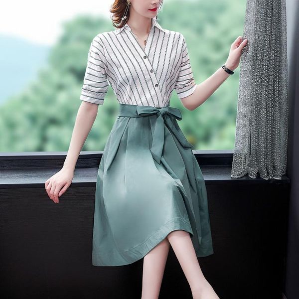 casual dresses 2021 summer shirt dress fashion v-neck waist a-line female half sleeve stitching striped office lady outfits, Black;gray
casual dresses 2021 summer shirt dress fashion v-neck waist a-line female half sleeve stitching striped office lady outfits, Black;gray