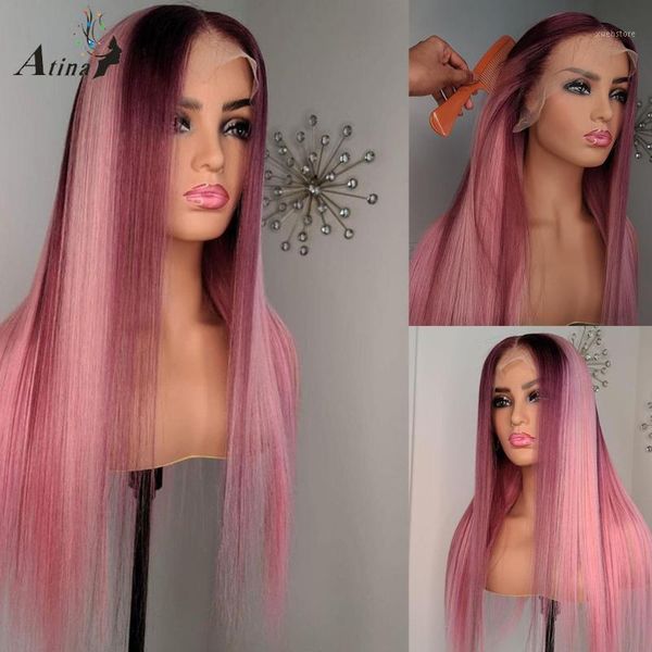 atina highlight pink colored hd transparent part lace human hair wig for black women straight pre plucked glueless invisible wig1, Black;brown
atina highlight pink colored hd transparent part lace human hair wig for black women straight pre plucked glueless invisible wig1, Black;brown