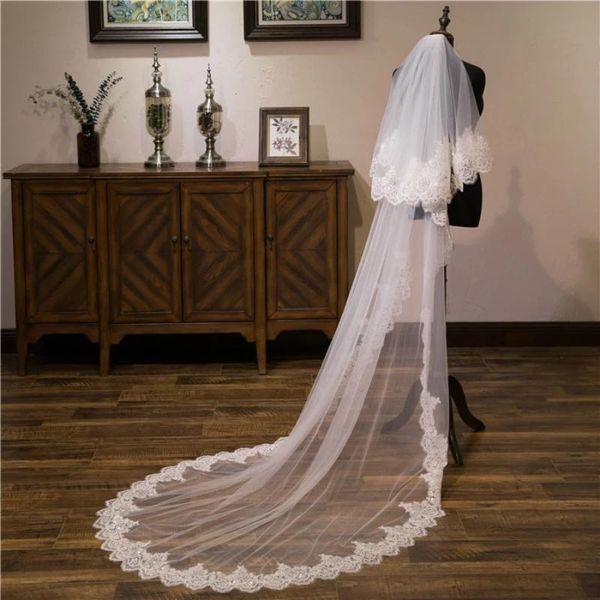 bridal veils white ivory bling 4 meters 2 layers applique lace veil wedding with comb velos de novia accessories, Black
bridal veils white ivory bling 4 meters 2 layers applique lace veil wedding with comb velos de novia accessories, Black